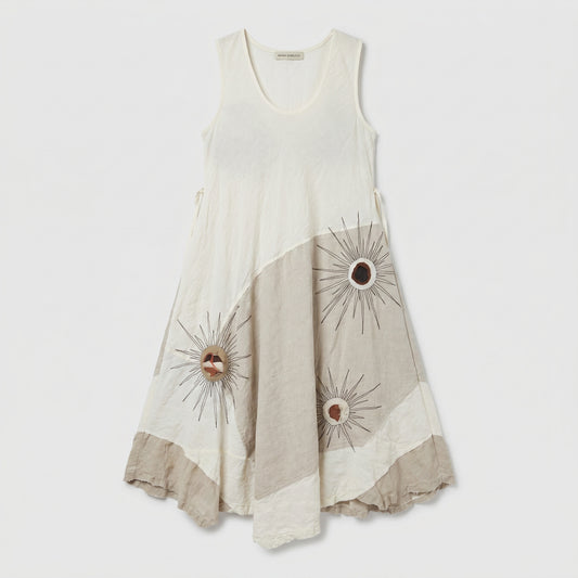 Embroidered A-Line Linen Dress