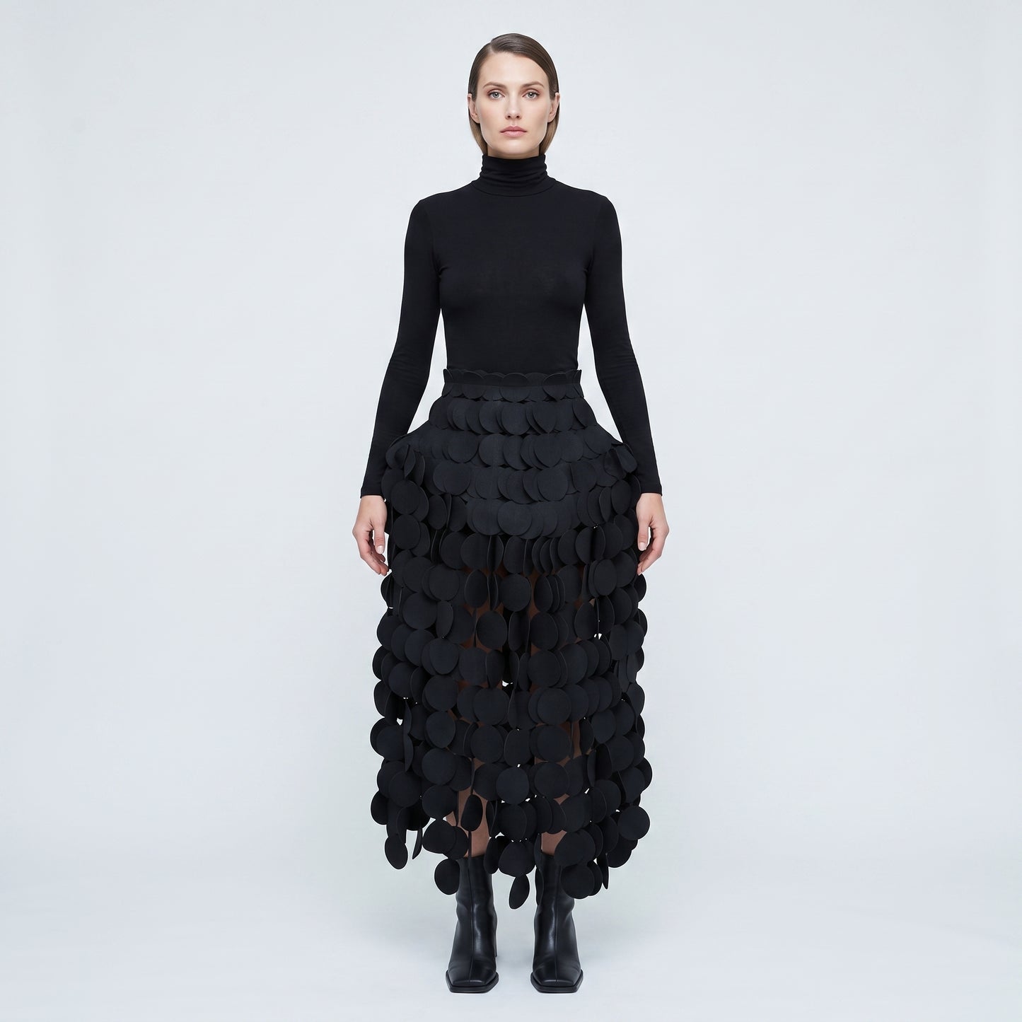 Sculptural Disc Embellished Skirt