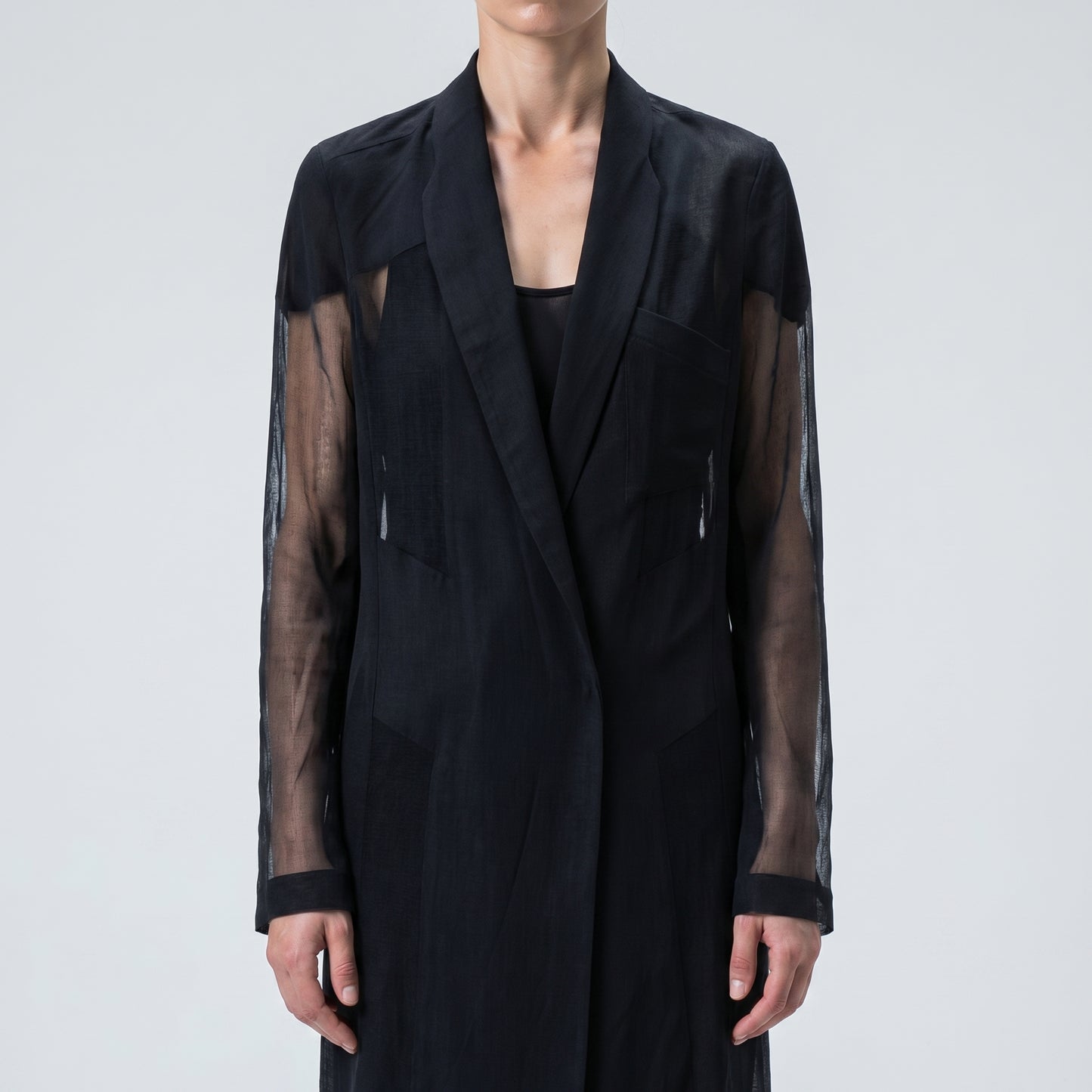 Sheer Panel Tailored Long Coat
