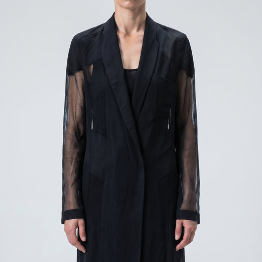 Sheer Panel Tailored Long Coat