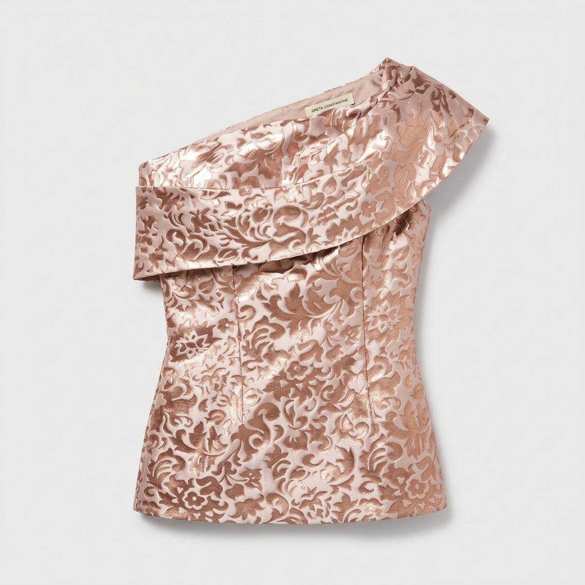 Metallic Brocade One-Shoulder Top