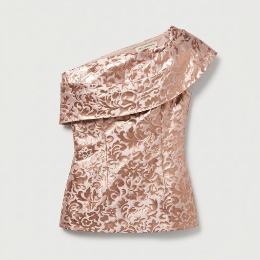 Metallic Brocade One-Shoulder Top