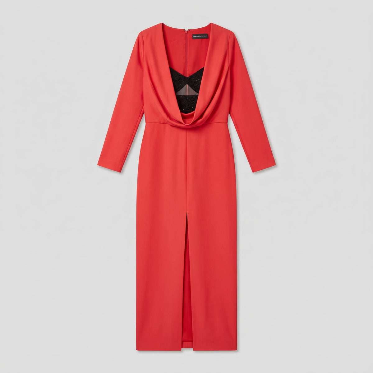 Draped Red Evening Midi Dress