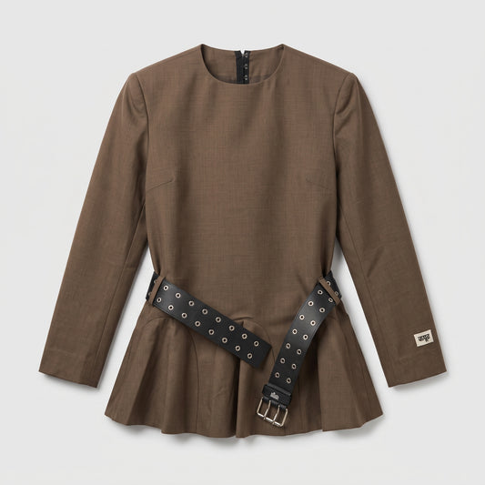 Structured Belted Peplum Top