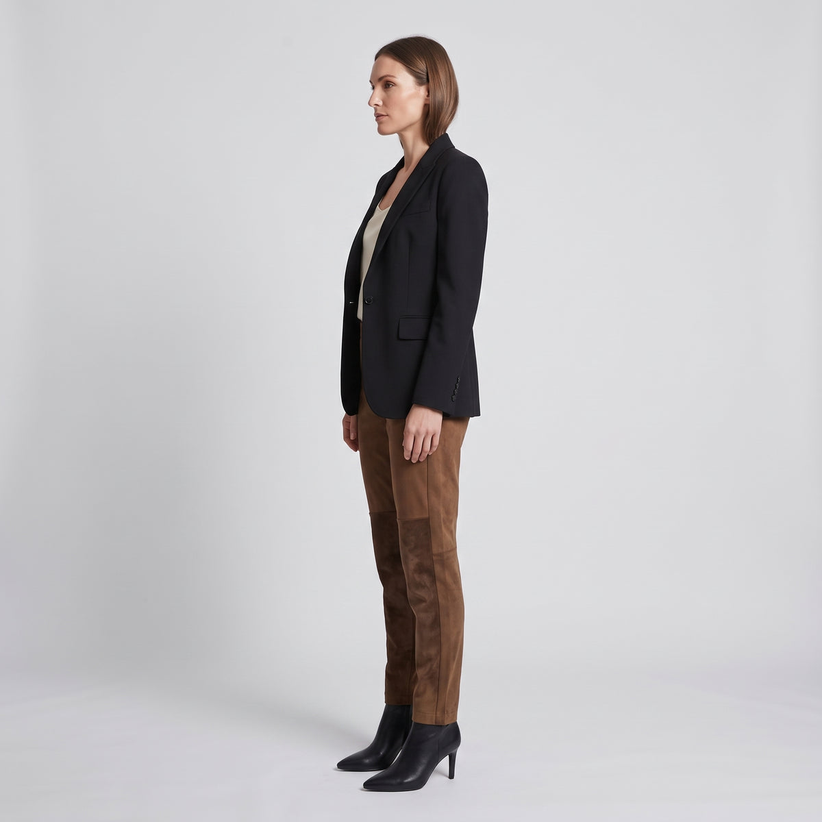 Suede Paneled Tailored Trousers