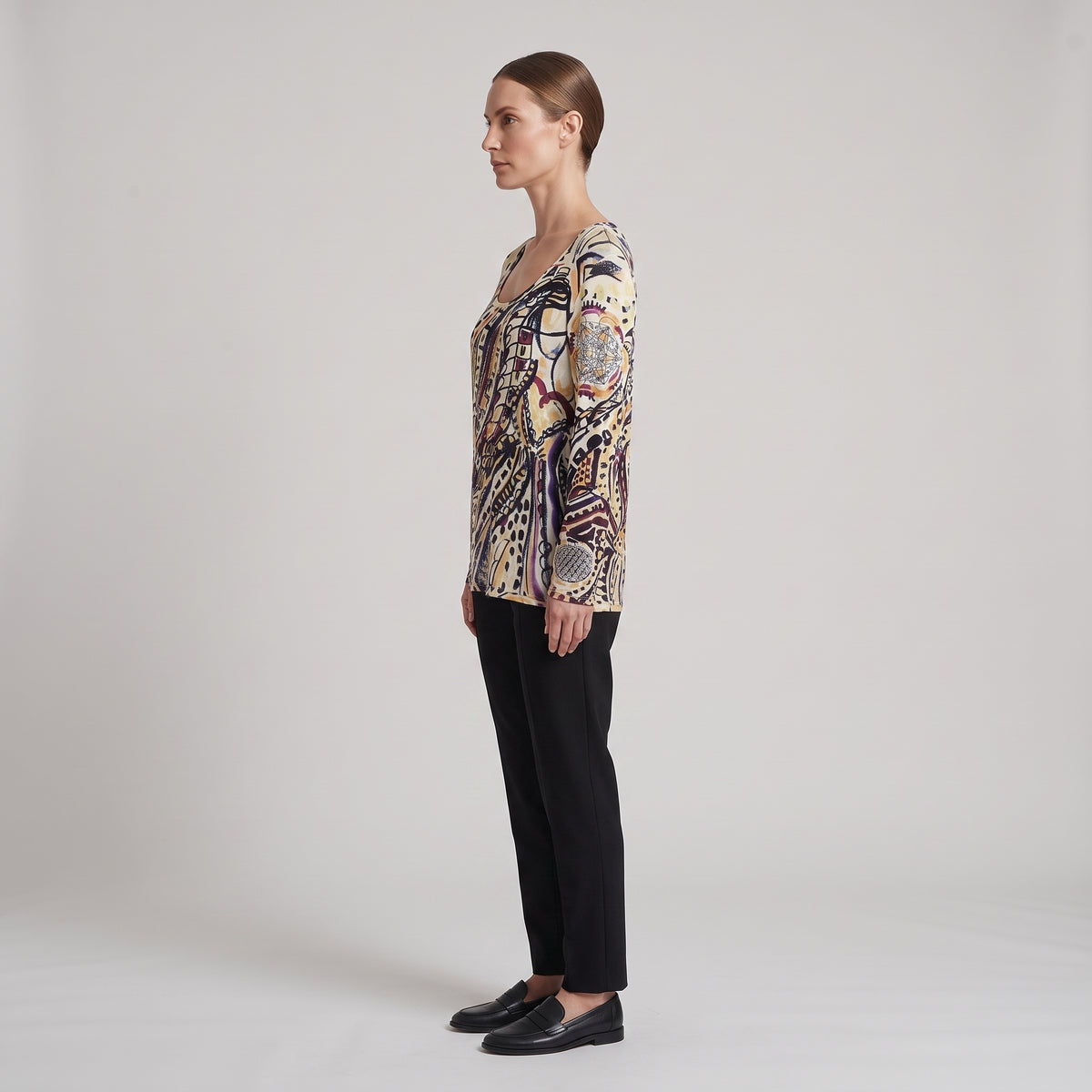 Abstract Printed Viscose Long-Sleeve Top