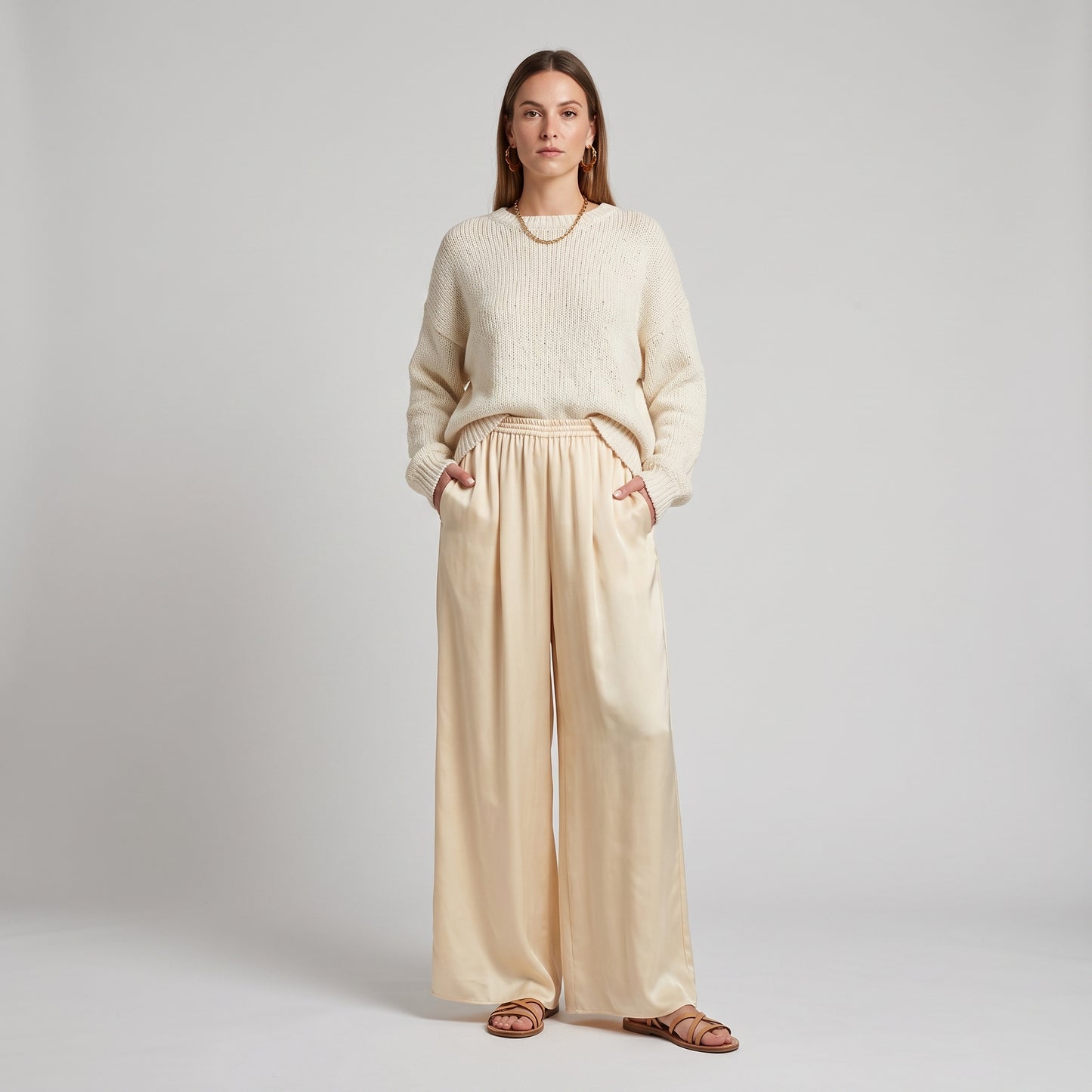 Silk Satin Wide-Leg Trousers
