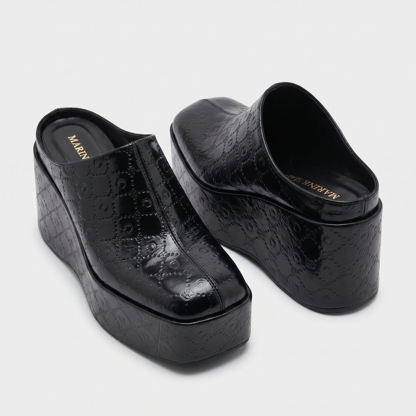 Embossed Platform Leather Mules