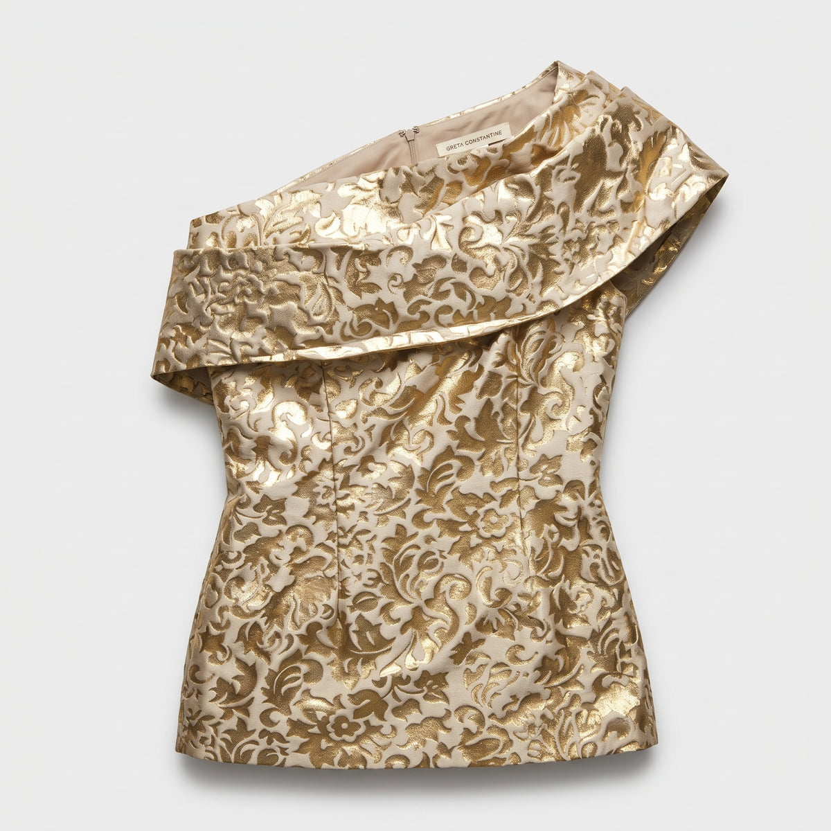 Metallic Gold Brocade One-Shoulder Top