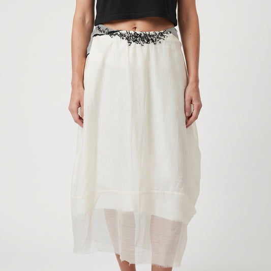 Embroidered Sheer Midi Skirt