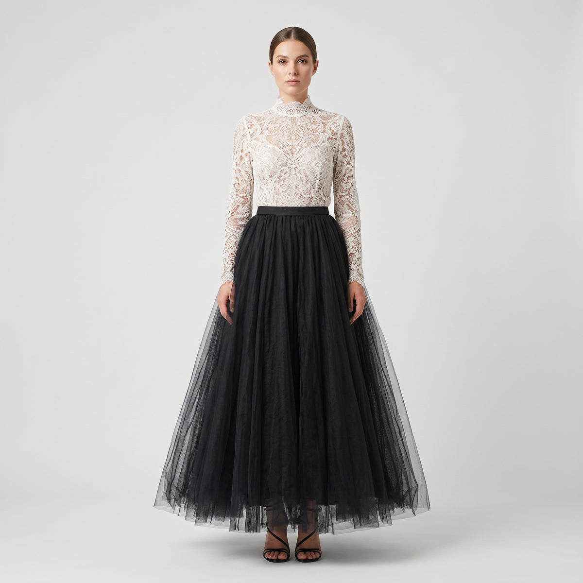 Elegant Black Tulle Maxi Skirt