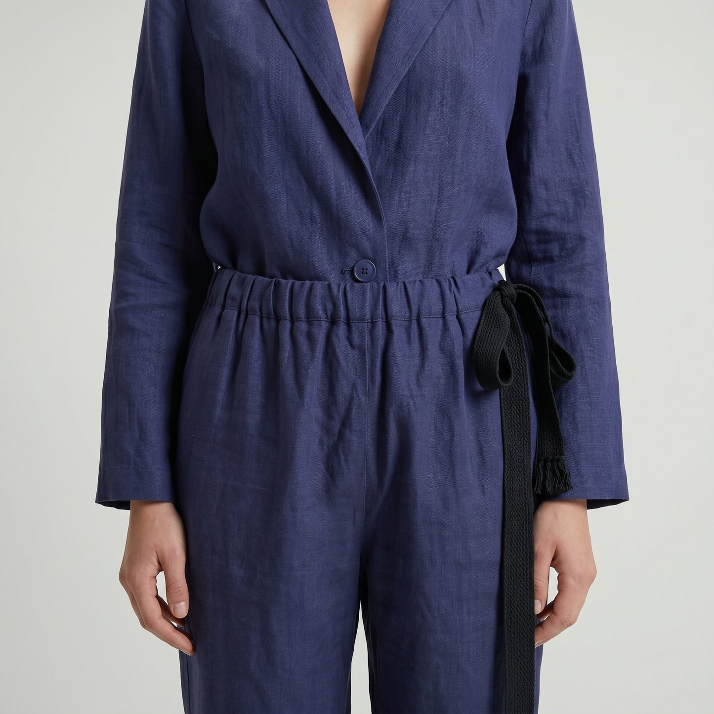 Relaxed Navy Linen Tie Trousers