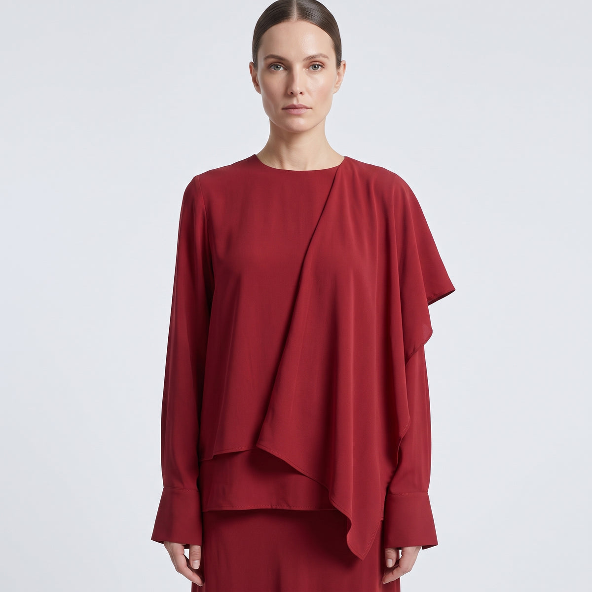 Red Asymmetric Ruffle Hem Blouse