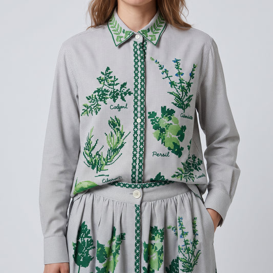 Embroidered Botanical Gingham Shirt