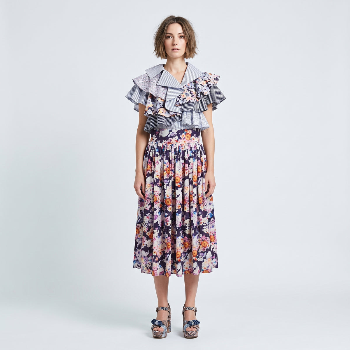 Floral Print Pleated Midi Skirt
