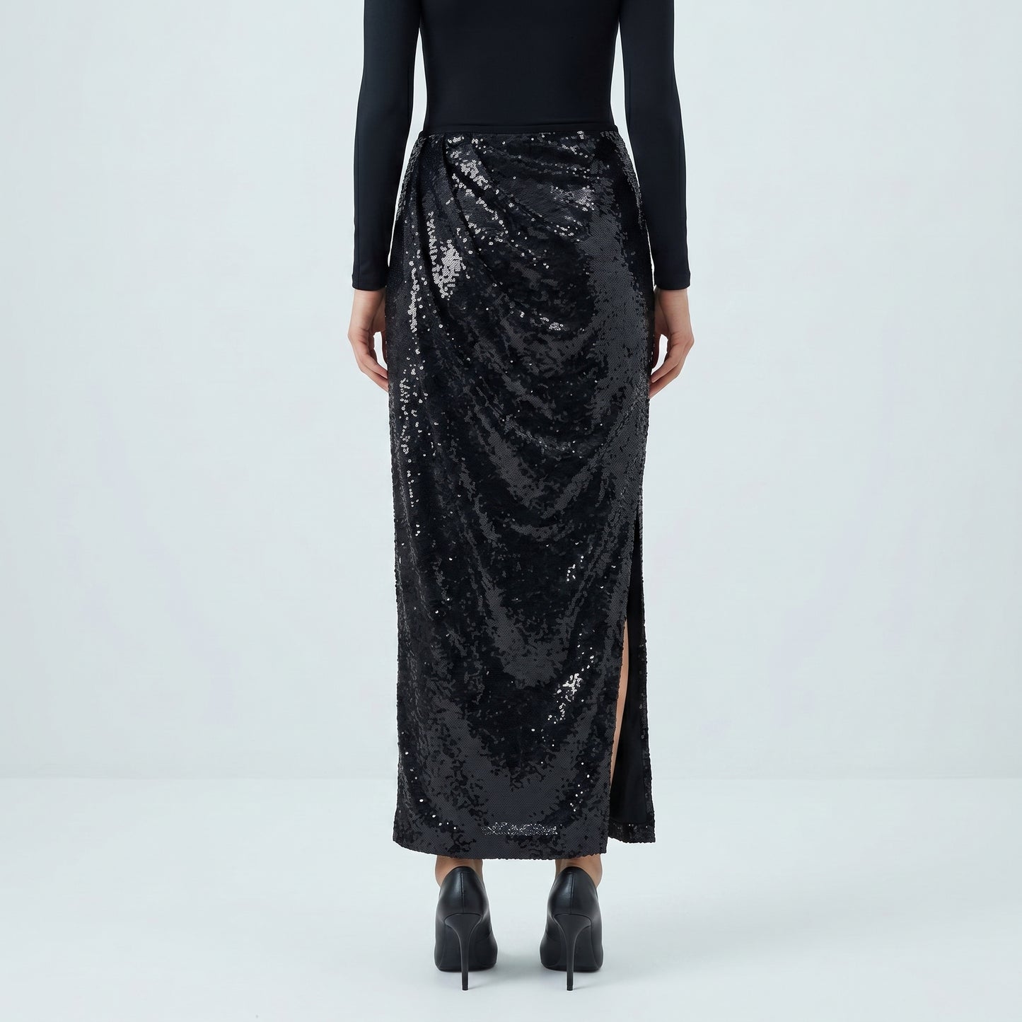 Black Sequined floor len Skirt