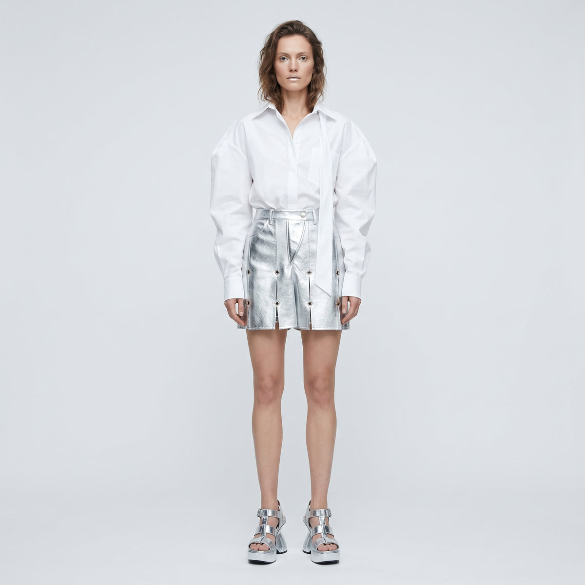 Metallic Silver Grommet Detail Shorts