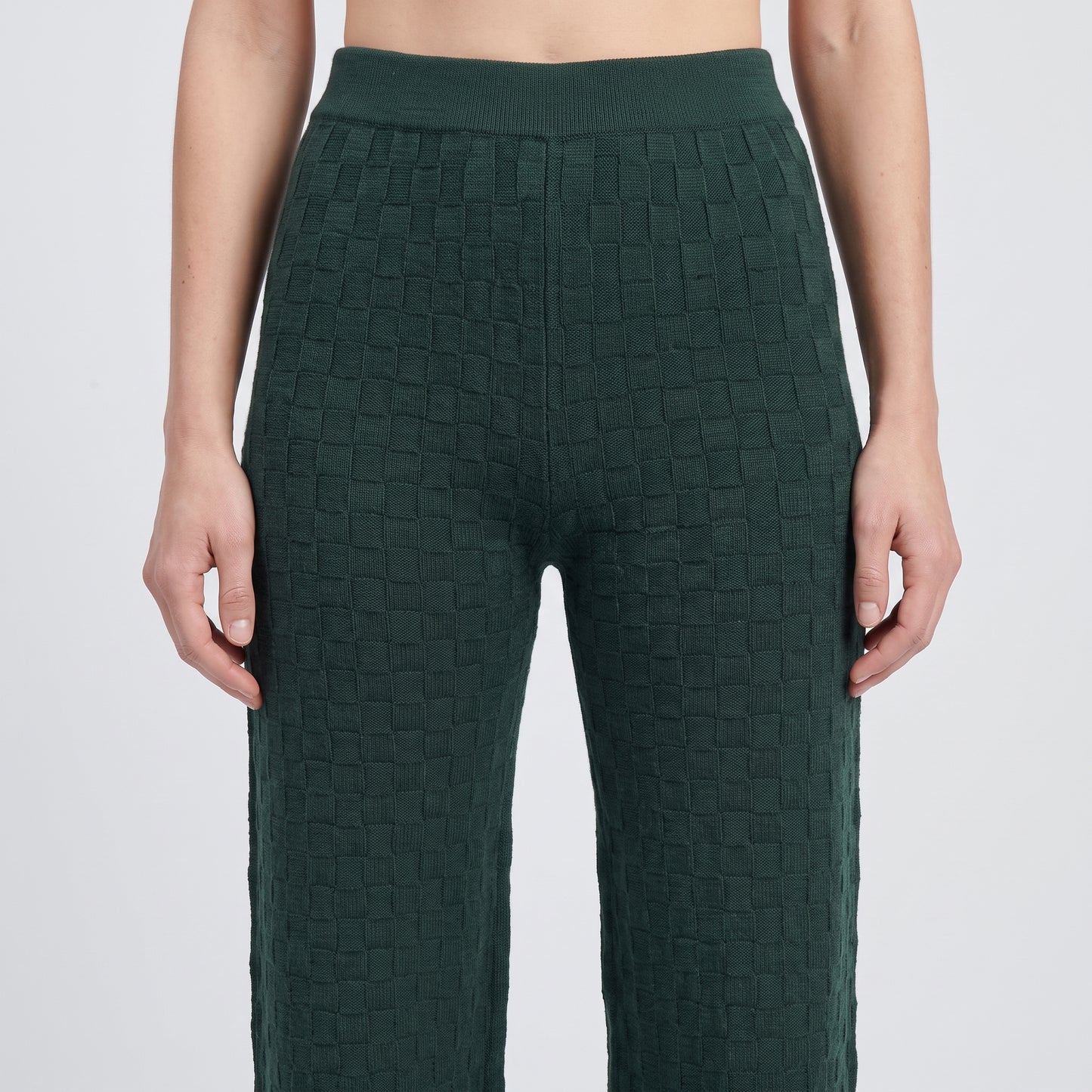 Textured Forest Green Knit Trousers