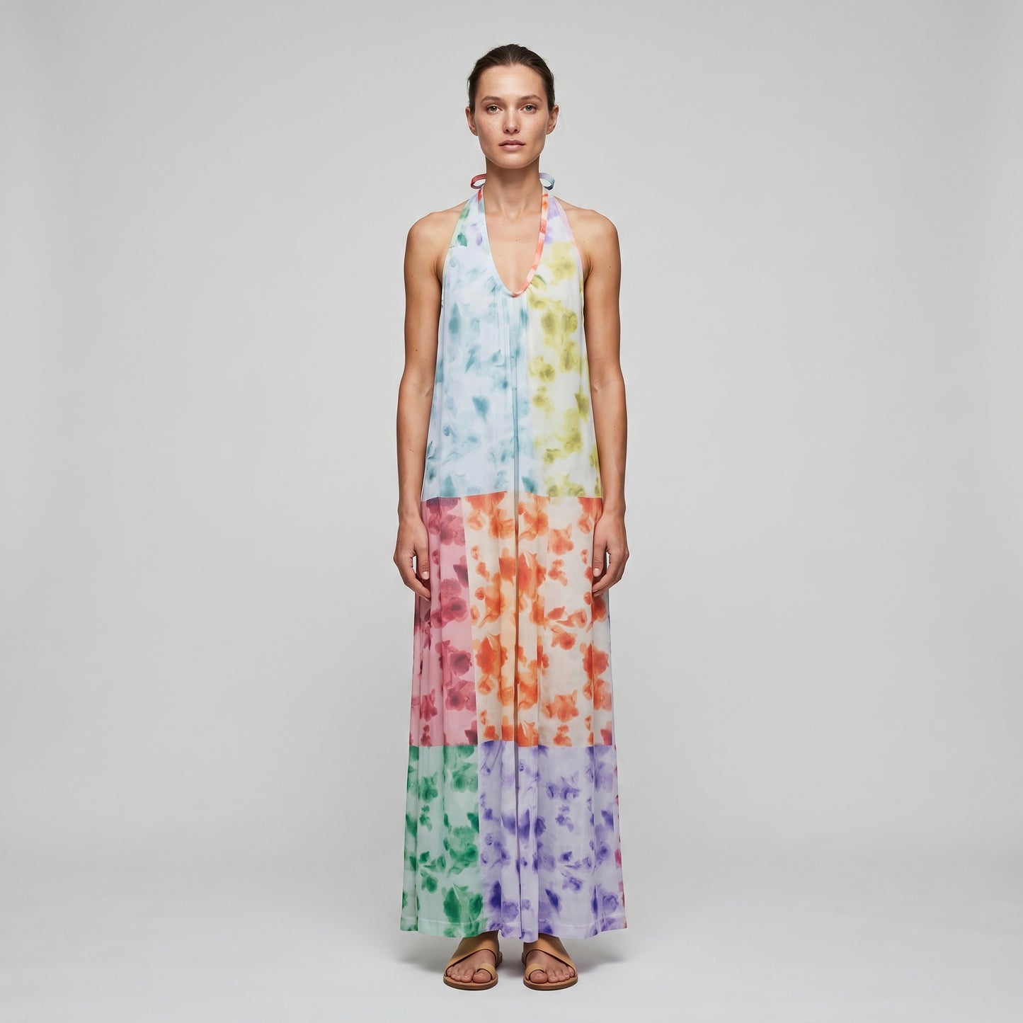 Floral Patchwork Halter Dress