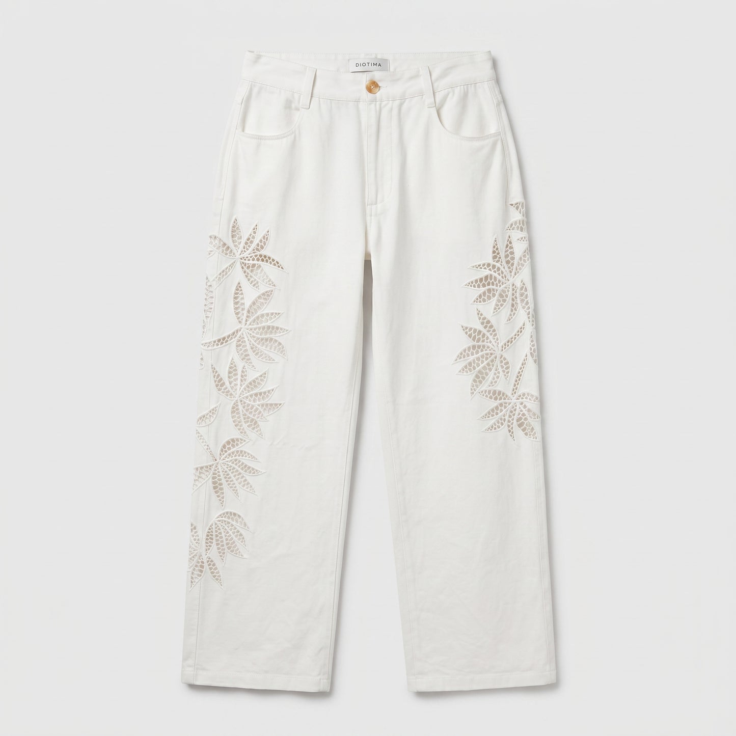 Floral Cutout White Denim Trousers