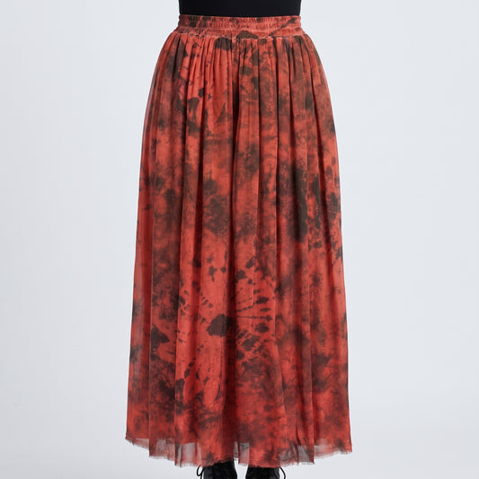 Tie-Dye Pleated Midi Skirt