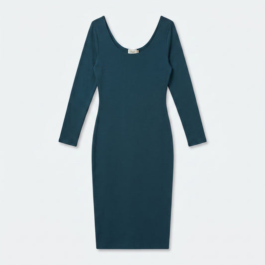 Teal Ribbed Scoop Neck Dress