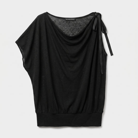Black Draped Bow-Detail Top