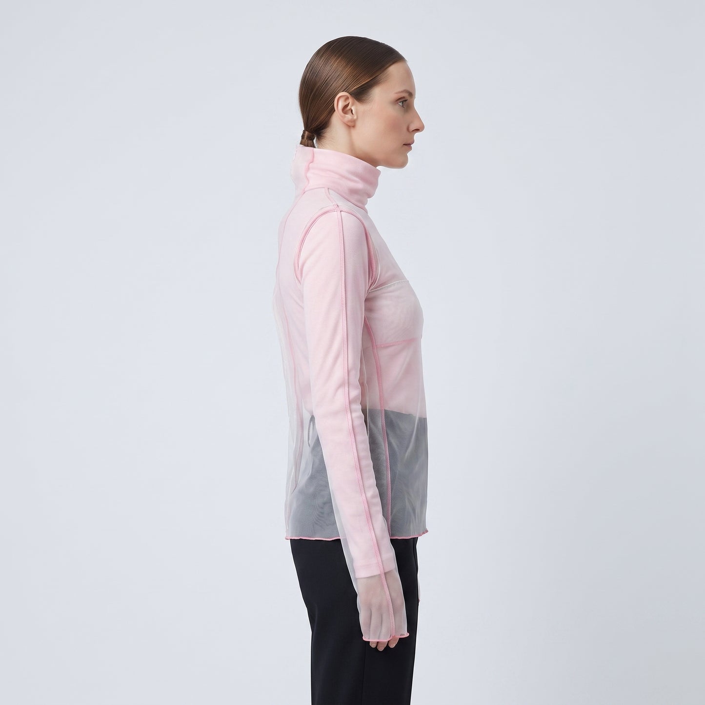 Layered Mesh Turtleneck Top