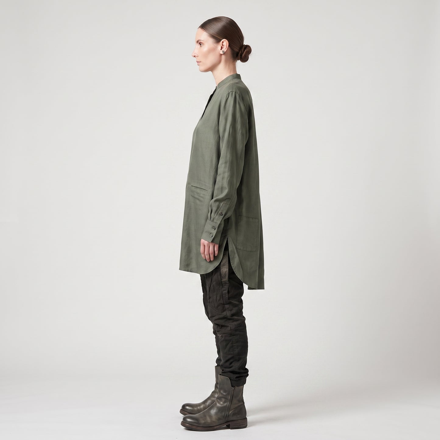 Olive Green Mandarin Collar Shirt