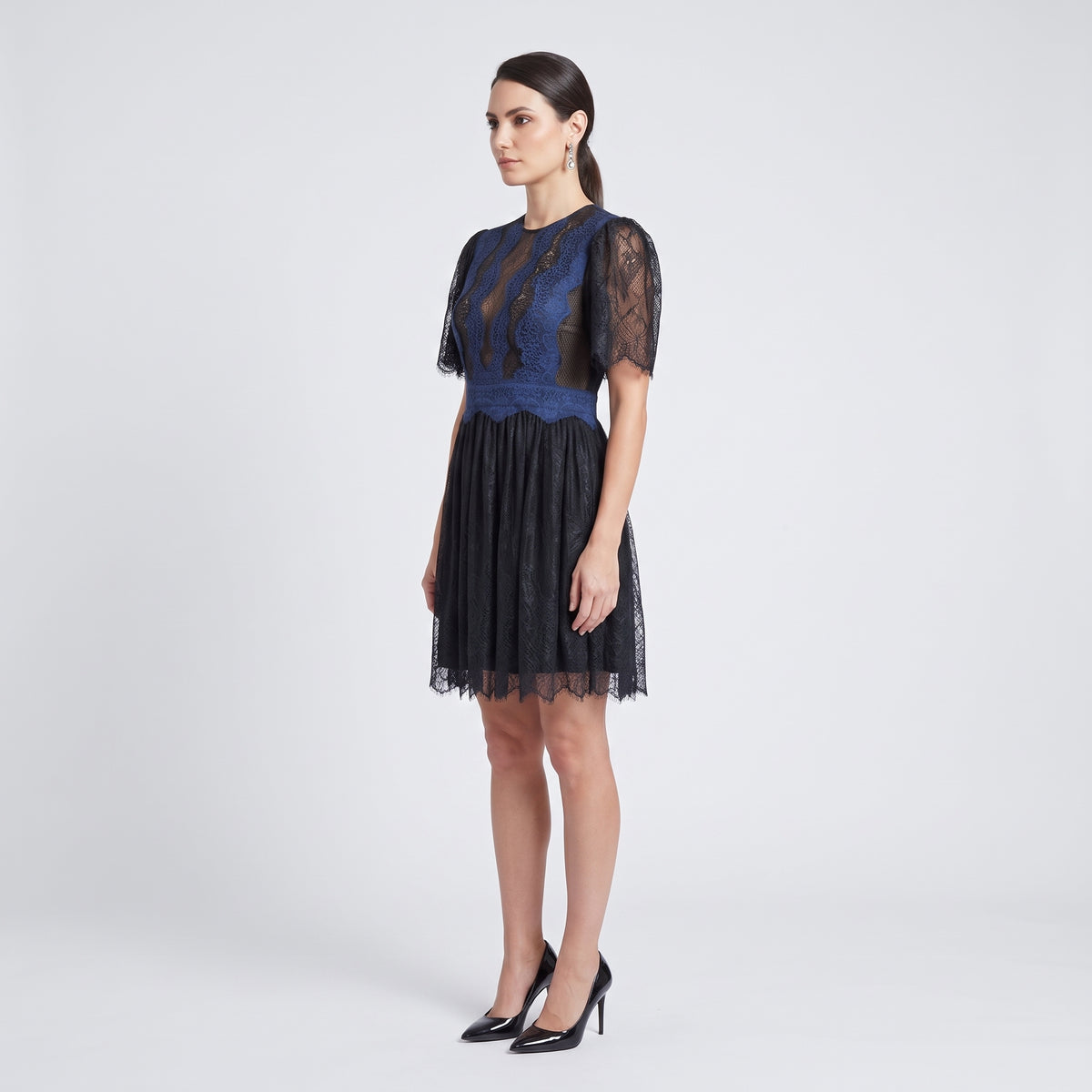 Two-Tone Embroidered Lace Mini Dress