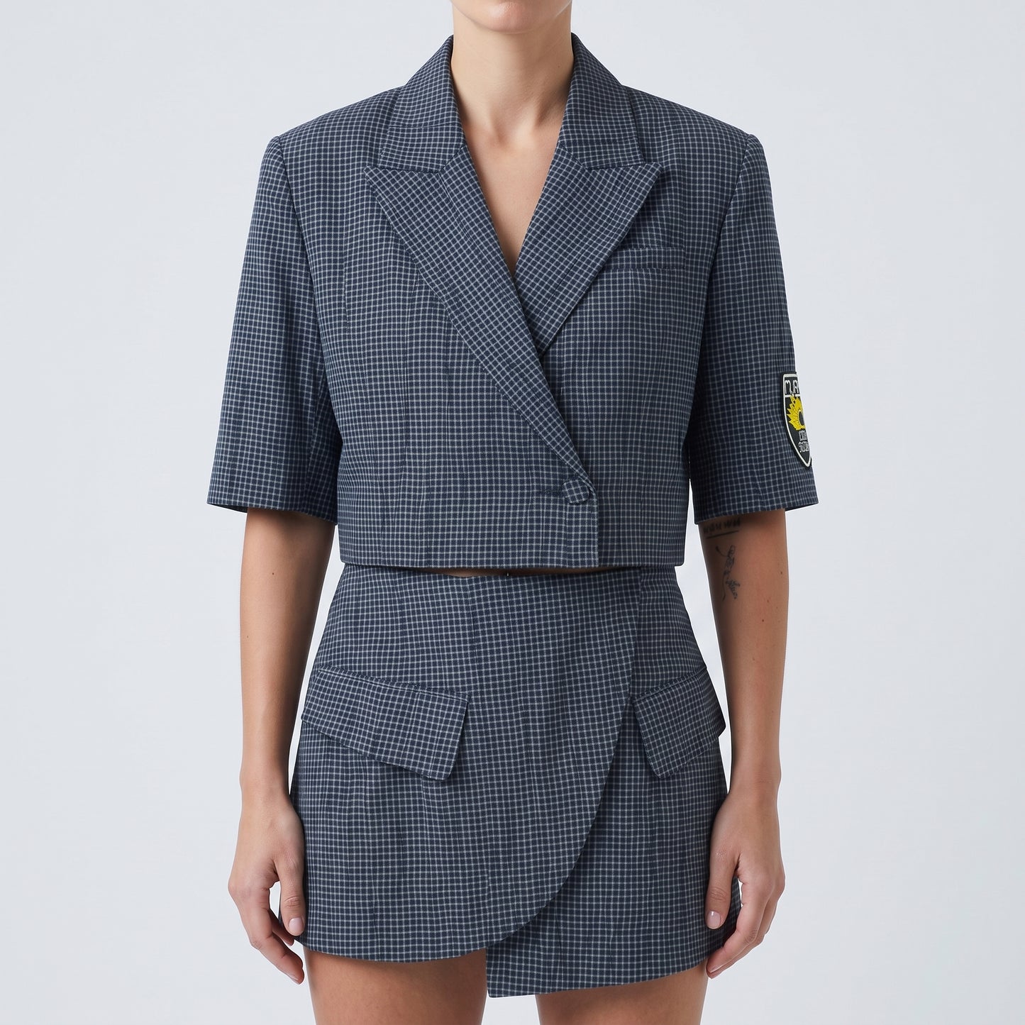 Cropped Checked Tailored Jacket