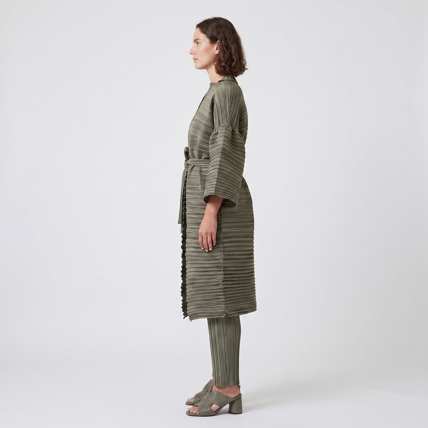 Pleated Olive Tie-Waist Cardigan