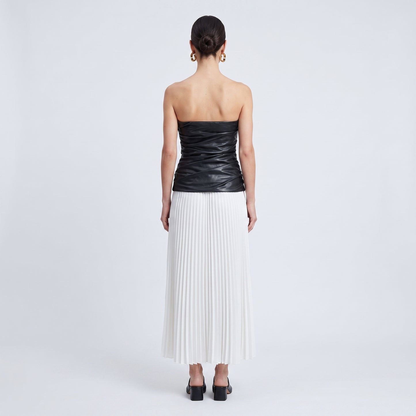 Strapless Ruched Faux Leather Dress
