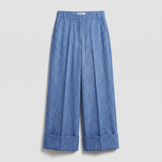 Tailored Wide-Leg Cuffed Trousers