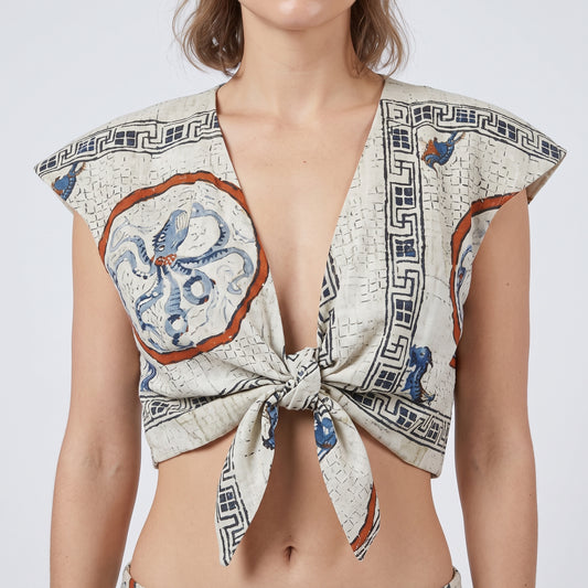Printed Front Tie Structured Vest