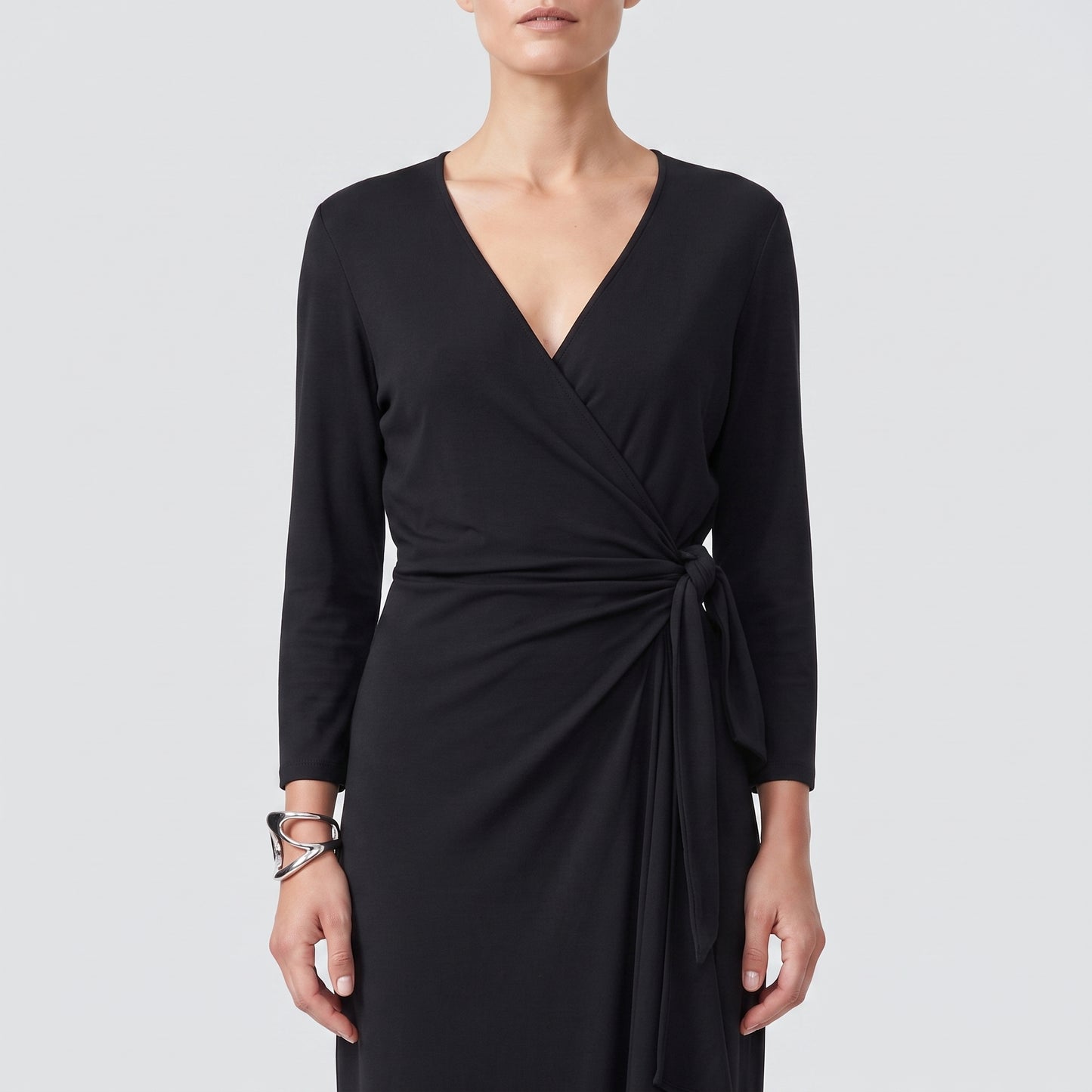 Classic Black Wrap Midi Dress