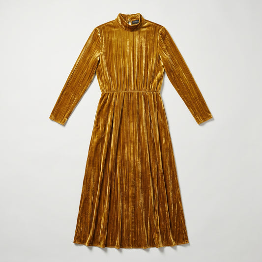 Metallic Gold Velvet Midi Dress