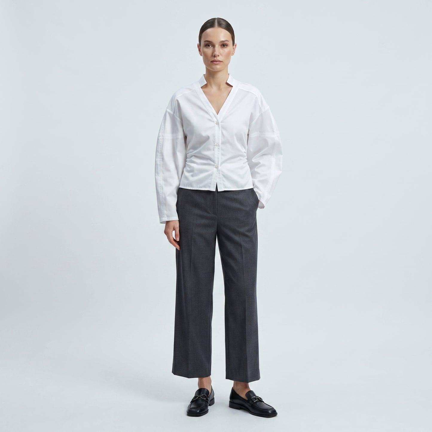 V-Neck Cotton Poplin Shirt