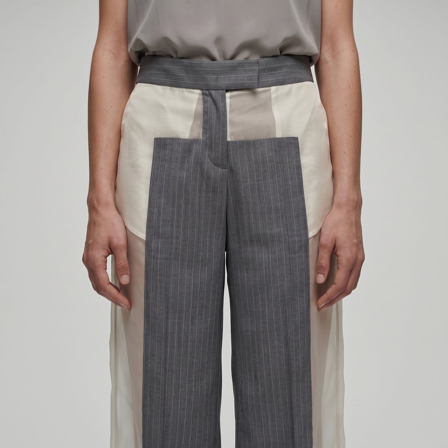 Pinstripe Paneled Tailored Trousers