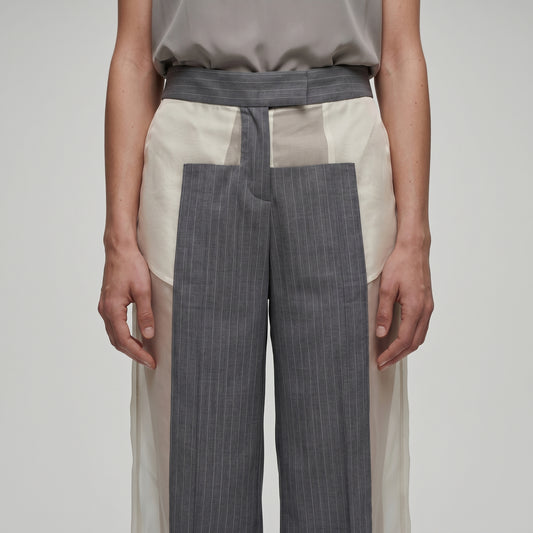 Pinstripe Paneled Tailored Trousers