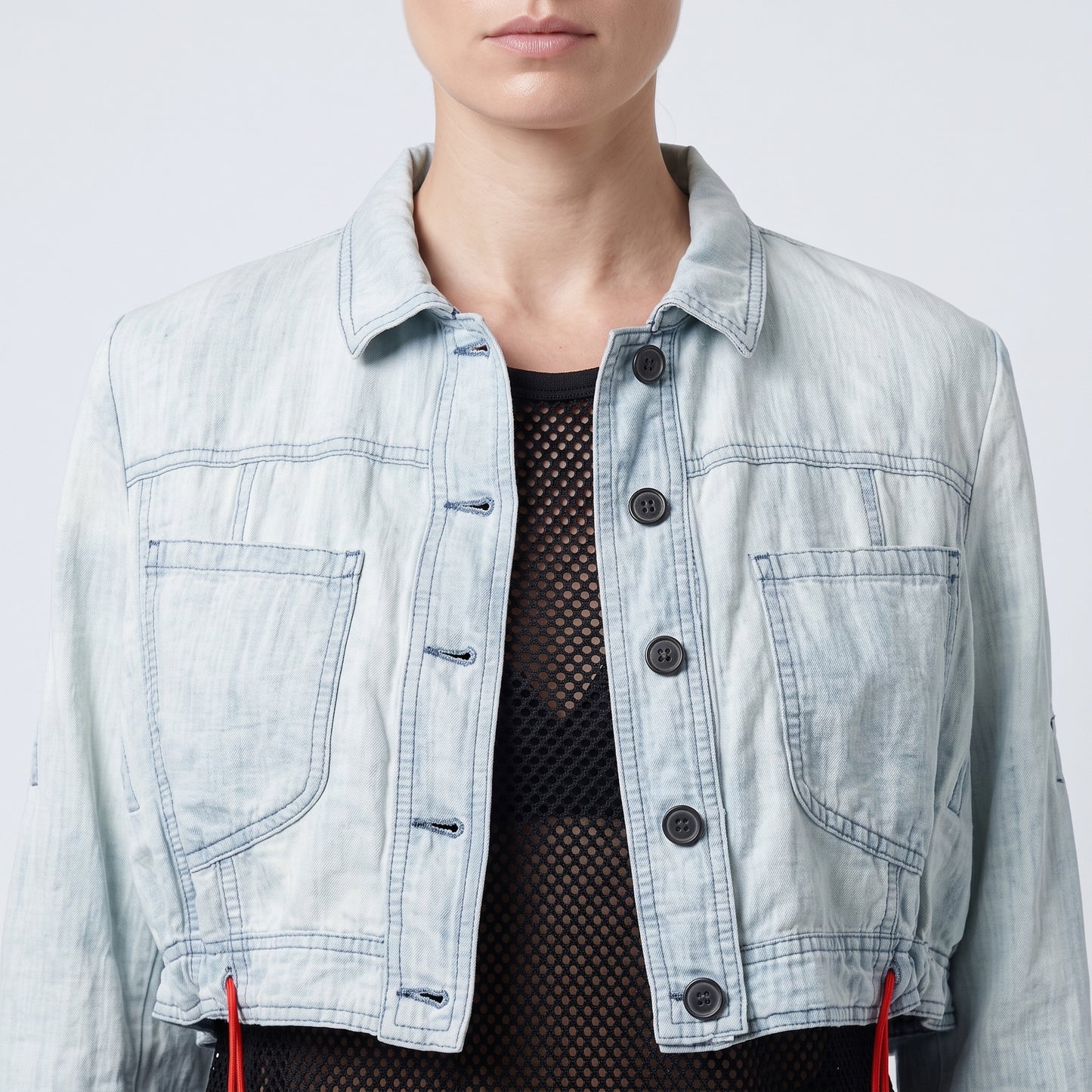 Cropped Drawstring Denim Jacket