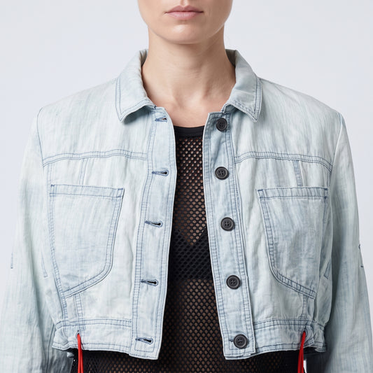 Cropped Drawstring Denim Jacket
