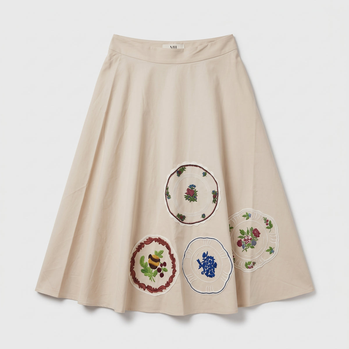 Embroidered Floral Beige Midi Skirt