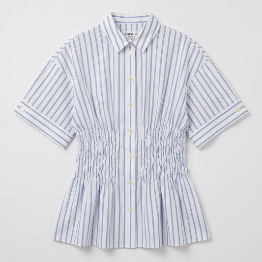 Ruched Waist Striped Shirt