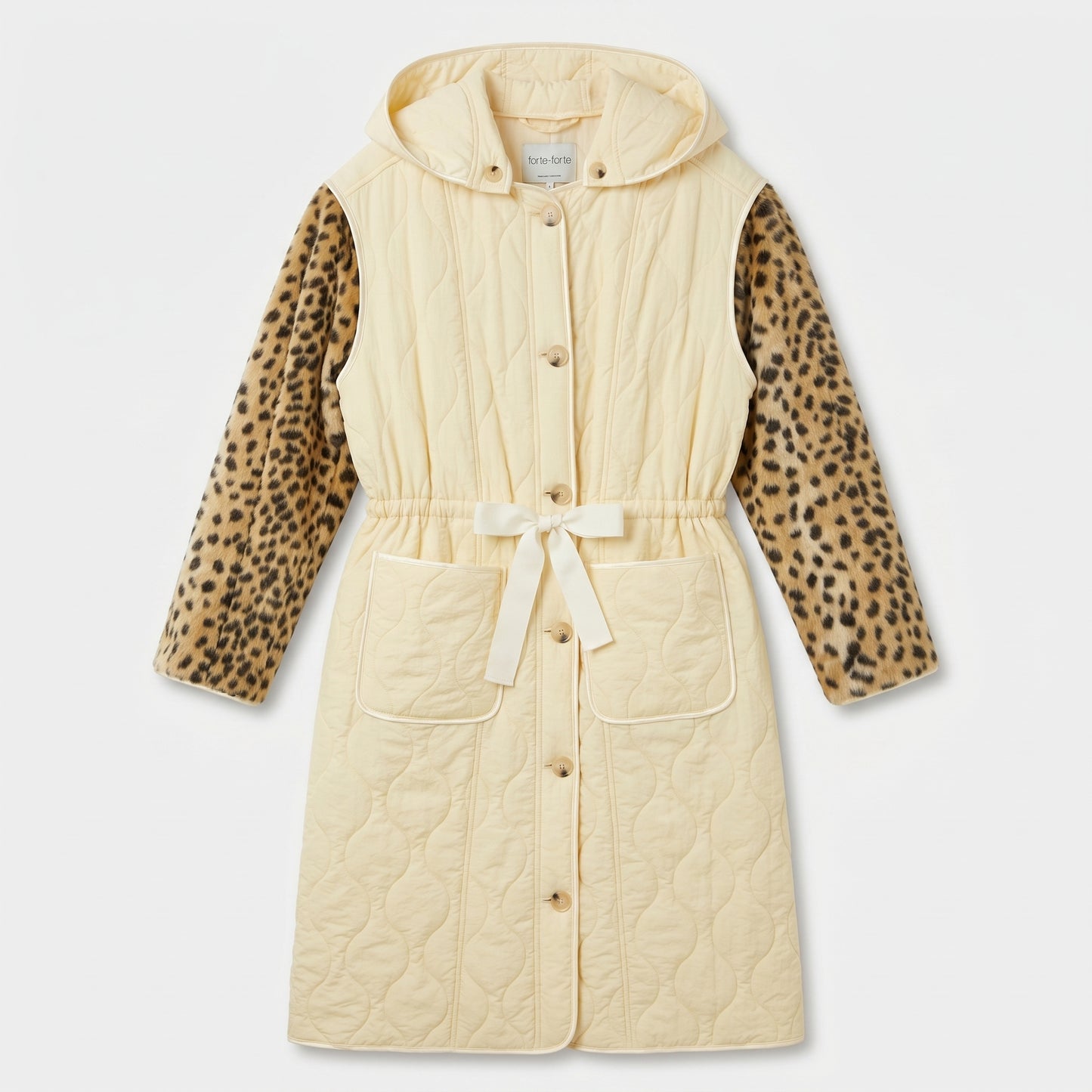 Quilted Leopard Sleeve Hooded Coat