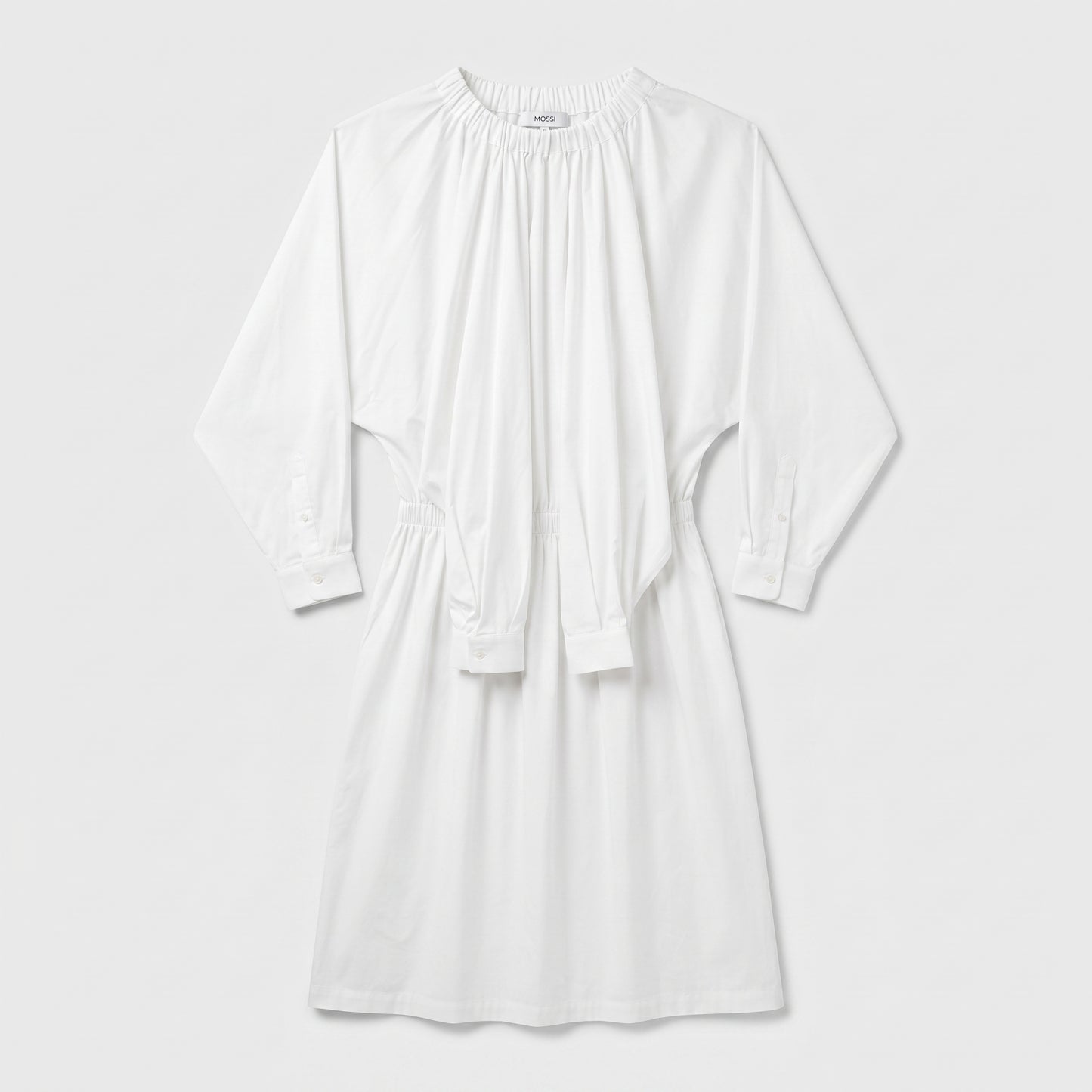 Elegant Gathered White Cotton Dress