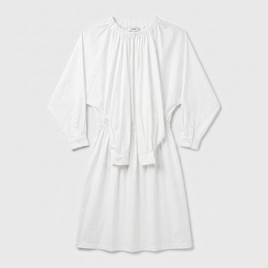 Elegant Gathered White Cotton Dress