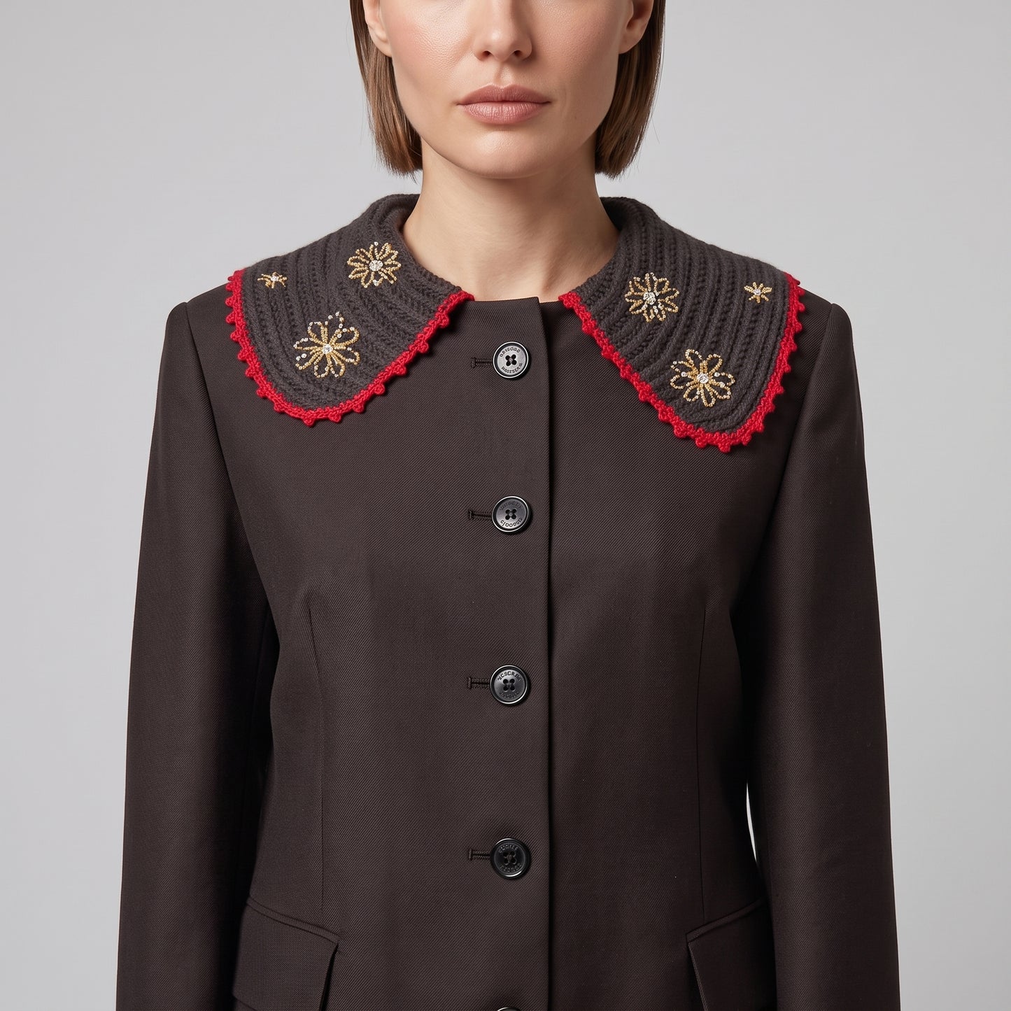 Embroidered Collar Tailored Jacket