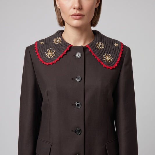 Embroidered Collar Tailored Jacket