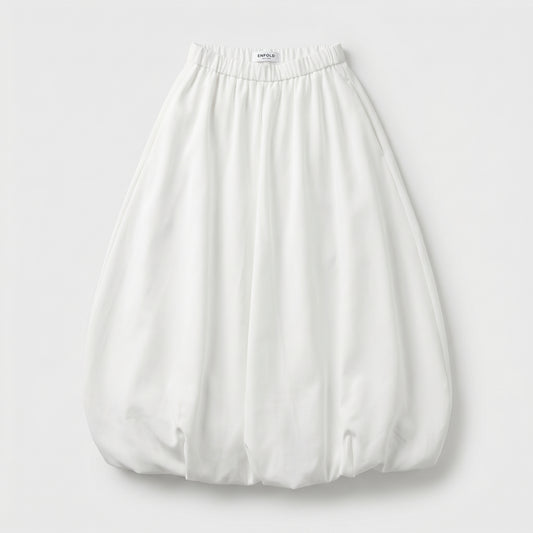 White Balloon Hem Midi Skirt